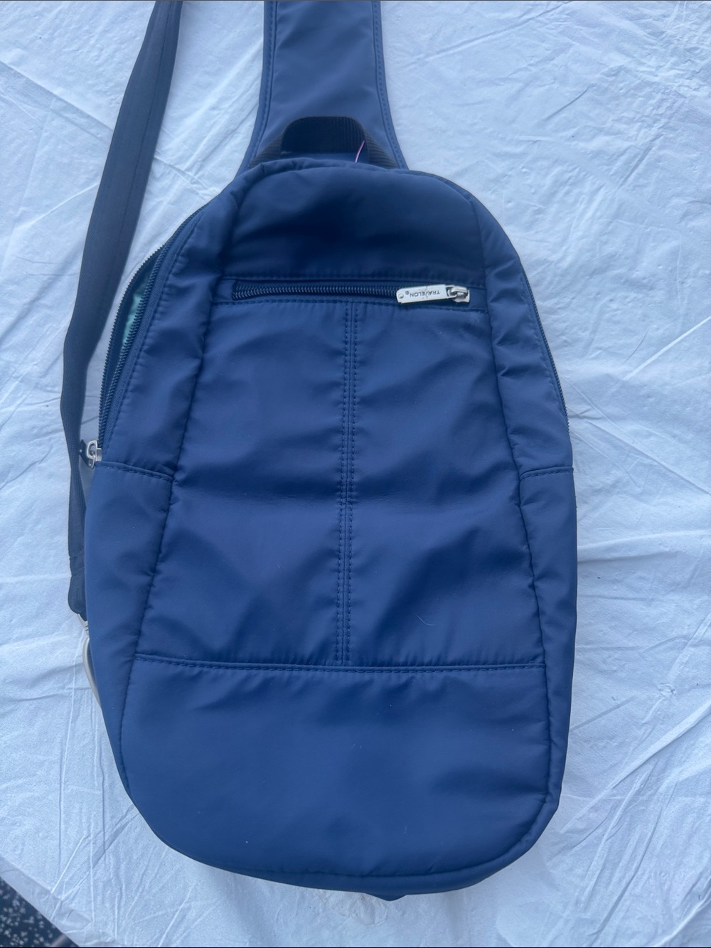 - Travelon Unisex Adjustable Backpack Navy Blue Sling Bag Crossbody